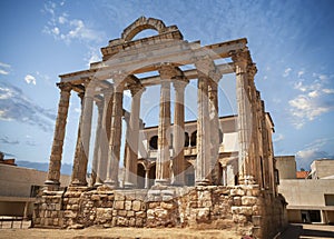 Roman ruins of the Temple of Diana in the city of Merida.