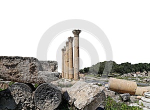 Roman ruins at Umm Qais (Umm Qays), Jordan. On white