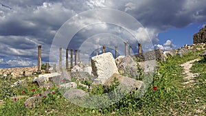 Roman ruins at Umm Qais (Umm Qays)--is a town in northern Jordan near the site of the ancient town of Gadara, Jordan