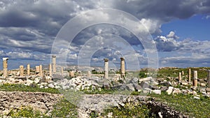 Roman ruins at Umm Qais (Umm Qays)--is a town in northern Jordan near the site of the ancient town of Gadara, Jordan