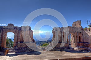 Roman ruins, vulcaono etna, Taormina, Sicily, Italy