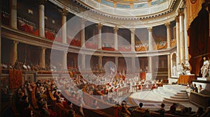 Roman Senate: Vibrant Painting of Ancient Political Assembly Hall