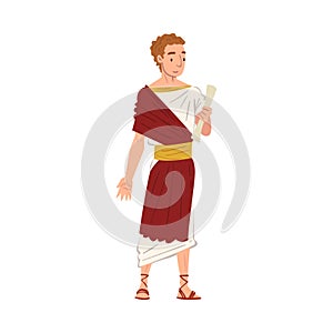 Roman Senator in Traditional Clothes, Ancient Rome Citizen Character in White and Red Tunic And Sandals Vector photo