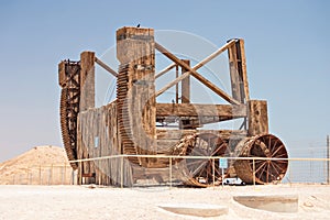 Roman siege engine at Masada in Israel photo