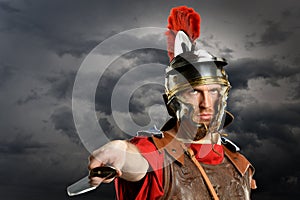 Roman Soldier Brandishing Sword photo