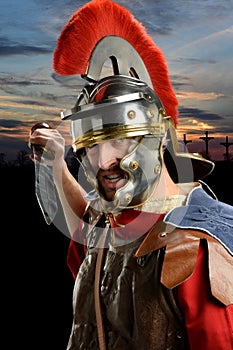 Roman Soldier With Calvary in Background