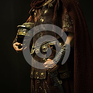 Roman soldier with his armor and with black background