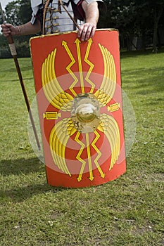 Roman soldier holding shield