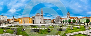 Roman square panorama in Zadar city, Croatia. photo