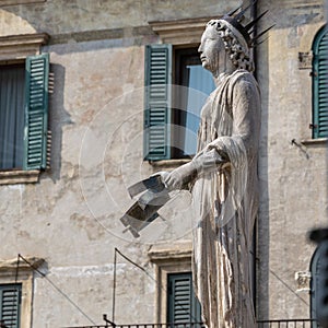 The roman statue called Madonna Verona in Piazza delle Erbe, Verona, Italy