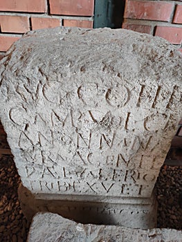 Roman stella limestone with latin text Sremska Mitrovica Serbia photo