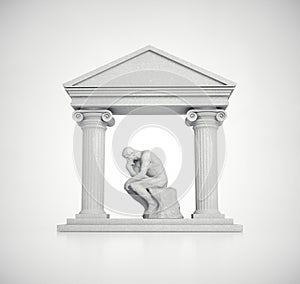 Roman structure with the statue of a thinker on white background