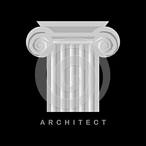 Roman style architecture bureau with ionic column. Raster illustration column capitals classical Greek