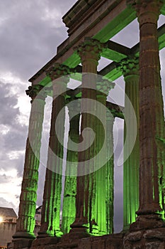 The Roman Temple of Diana at night in Merida