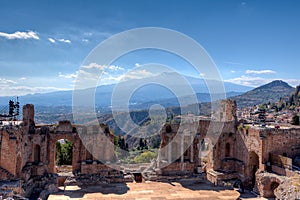 Roman theater, vulcaono etna, Taormina, Sicily, Italy