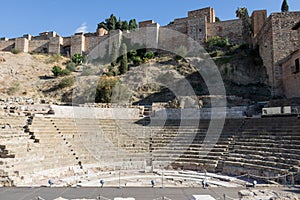 The roman theatre  at the foot of the famous Alcazaba fortress in Malaga, Spain