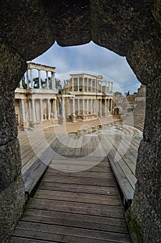 The Roman Theatre of Merida, Spain as seen through one of its entrance points