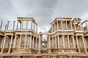 The Roman Theatre proscenium in Merida, front view