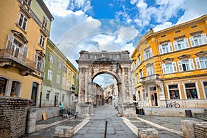 Roman triumphal arch Arch of the Sergii in Pula. Croatia