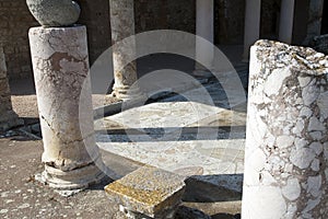 Roman villa ruins with mosaic floor