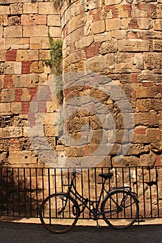 Roman wall and bycicle, Barcelona