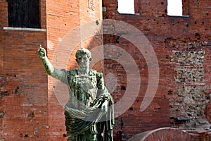 The Roman walls and the statue of Julius Caesar in Turin - Piedmont - Italy