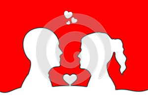 Romance Lovers Paper Cutout with Love Heart in red background