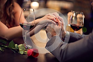 Romance at restaurant for Valentine`s Day-concept