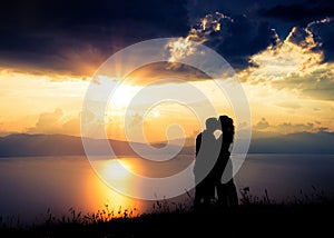 Romance in sunset over Lake Prespa in Macedonia