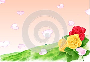 Romance sweet moment with pink roses and heart