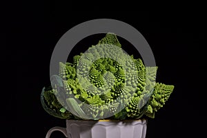 Romanesco broccoli on black background