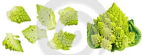 Romanesco broccoli cabbage or Roman Cauliflower isolated on white background . Top view. Flat lay