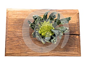 Romanesco on a wooden board isolated on white