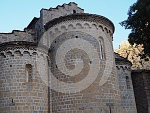 Romanesque apses of the Benedictine monastery of Santa Maria de AlaÃ³n, in Sopeira, Huesca, Spain, Europe