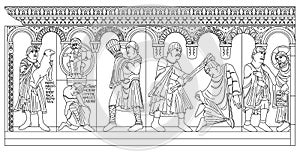 Romanesque bas-relief of the cathedral of Modena, Italy, cycle of genesis, outline