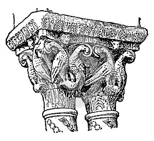 Romanesque Capitals, from the cloister of Monreale near Palermo, vintage engraving