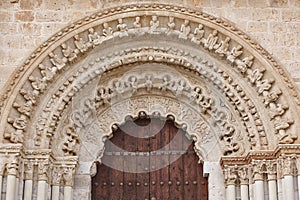 Romanesque decorated arcade exterior. Toro cathedral, Zamora, Spain