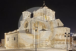 Romanesque and gothic church by night. Colegiata Toro. Castilla LeÃÂ³n photo