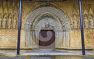 Ornate Romanesque facade of the Santa Maria la Real church in Olite, Spain photo