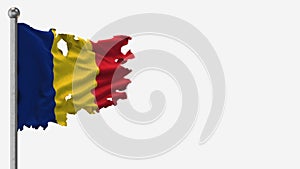 Romania 3D tattered waving flag illustration on Flagpole.