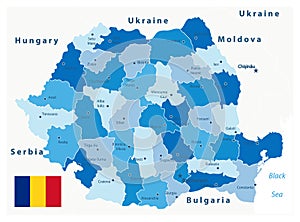 Romania Administrative Map. Blue color