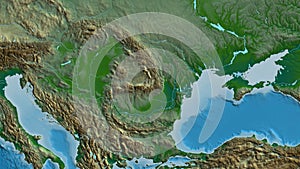 Romania area. Physical map