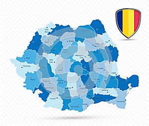 Romania blue map on transparent background