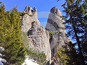 Romania, Ceahlau Mountains, Detunatele Stones.