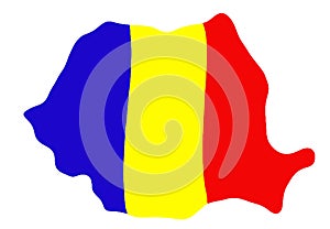 Romania country shape in flag colors. Romanian map