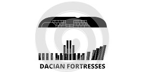 Romania, Dacian Fortresses, Orastie Mountains flat travel skyline set. Romania, Dacian Fortresses, Orastie Mountains