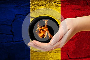 Romania Earthquake. Mournful banner. The Epicenter of the earthquake. Pray for Romania. A bright stone rock background