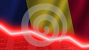Romania economic downturn red negative neon line light. Business and financial money market crisis concept, 3D Illustration