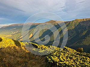Romania, Fagaras Mountains, viewpoint from Oticu Ridge to Iezer&Papusa Mountains.