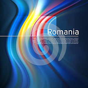 Romania flag background. Abstract romanian flag in the blue sky. National holiday card design. Business brochure design. State